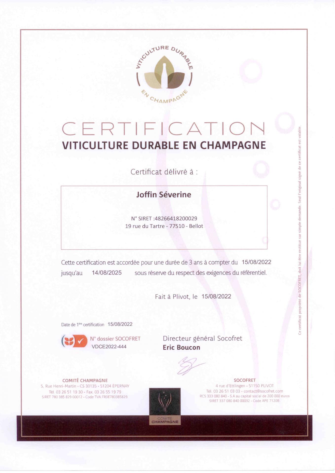 Certificat vdc 2022 severine